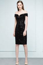 Short Sequined Sheath Off-shoulder Black Prom Dresses