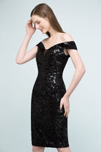 Short Sequined Sheath Off-shoulder Black Prom Dresses