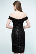 Short Sequined Sheath Off-shoulder Black Prom Dresses