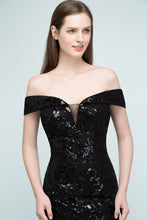 Short Sequined Sheath Off-shoulder Black Prom Dresses