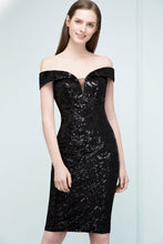 Short Sequined Sheath Off-shoulder Black Prom Dresses