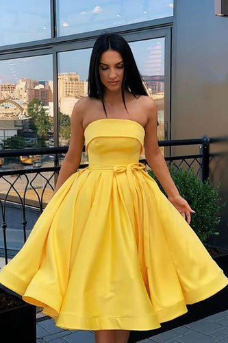 Short Strapless Pink Yellow Prom Dresses Formal Homecoming Dresses PD389