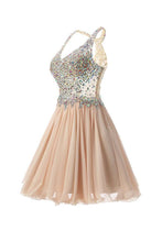 Short Mini Halter A Line Princess Homecoming Dresses Beaded PG038