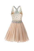 Short Mini Halter A Line Princess Homecoming Dresses Beaded PG038