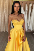 Simple A-line Spaghetti Straps Sequined Sleeveless Prom Dress With Slit