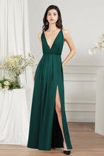 Simple A-line V-neck Backless Long Prom Dress With Slit