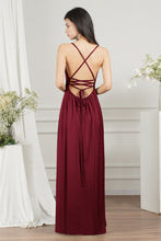 Simple A-line V-neck Backless Long Prom Dress With Slit