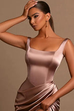 Simple Long Mermaid Straps Satin Sleeveless Formal Prom Dress With Slit