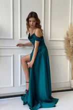 Simple Long Off-the-shoulder A-line Evening Dresses Prom Dresses With Slit