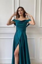 Simple Long Off-the-shoulder A-line Evening Dresses Prom Dresses With Slit