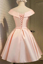 Simple Off the Shoulder Blush Homecoming Dresses Satin Graduation Dress PD288