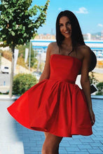 Simple Red Satin Strapless Short Formal Homecoming Dress PD376