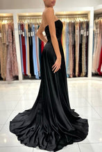 Simple Sweetheart Satin Evening Dresses Black Long Prom Dresses With Slit
