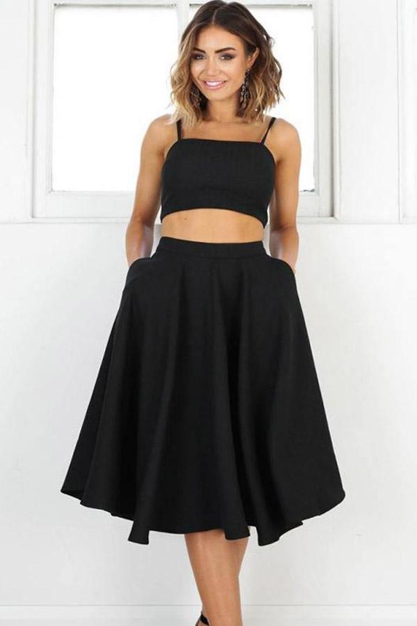 Simple Two Pieces Black Short Prom Dresses Homecoming Dresses PD110 – Anna PromDress