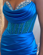 Siva | Royal Blue Strapless Satin Mermaid Prom Dress With Beading