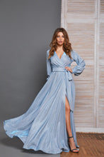 Glitter Puffy Sleeve Prom Dresses for Women Long with Slit Evening Formal Party Gown SYP01