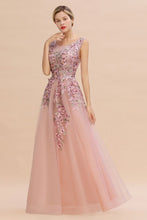 Sleeveless Aline Dusty Pink Long Evening Dress Tulle Lace Appliques Party Dress