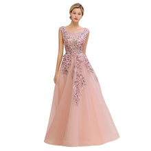 Sleeveless Aline Dusty Pink Long Evening Dress Tulle Lace Appliques Party Dress
