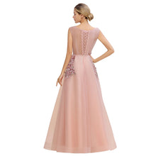 Sleeveless Aline Dusty Pink Long Evening Dress Tulle Lace Appliques Party Dress