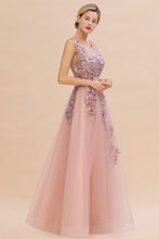 Sleeveless Aline Dusty Pink Long Evening Dress Tulle Lace Appliques Party Dress