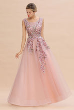 Sleeveless Aline Dusty Pink Long Evening Dress Tulle Lace Appliques Party Dress