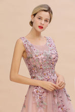 Sleeveless Aline Dusty Pink Long Evening Dress Tulle Lace Appliques Party Dress