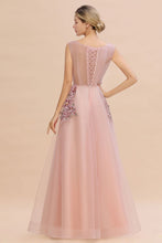 Sleeveless Aline Dusty Pink Long Evening Dress Tulle Lace Appliques Party Dress