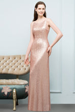 Sleeveless Floor Length A-line Scoop Sequined Prom Dresses