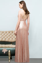 Sleeveless Floor Length A-line Scoop Sequined Prom Dresses