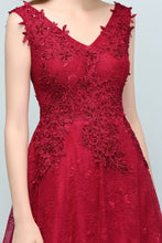 Sleeveless Lace Appliques A-line V-neck Long Prom Dresses with Crystals