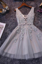 Sleeveless Lace-up Tulle Short homecoming Dress Lace Appliques PG098