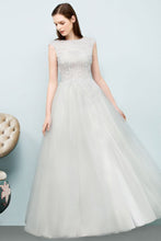 Sleeveless Long Split A-line Appliqued Tulle Prom Dresses