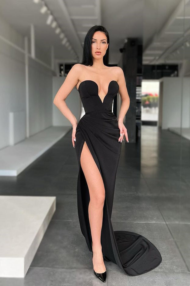 Sleeveless Sweetheart Front-Split Sexy Sweep-Train Prom Dress