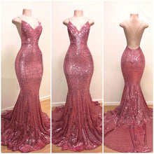 Spaghetti-Straps Sequins Prom Dress Mermaid Long
