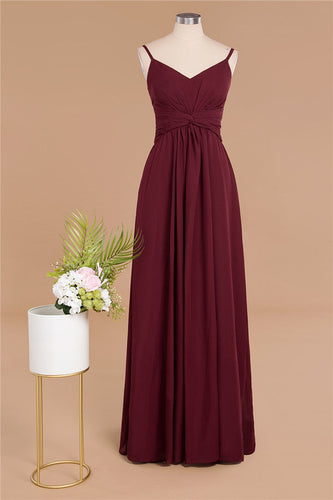Spaghetti Straps Simple Evening Maxi Dresses Aline Chiffon Ruffle Party Gown
