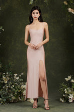 Spaghetti Straps Sleeveless Mermaid Front-Split Satin Prom Dresses