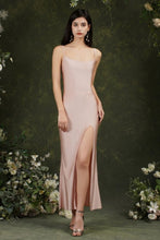 Spaghetti Straps Sleeveless Mermaid Front-Split Satin Prom Dresses