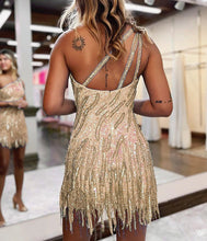 Sparkly Blue One Shoulder Sequins Tight Short Hocoming Dress with Fringes