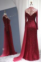 Sparkly Burgundy Long Sleeve Mermaid Prom Dresses Luxious Evening Gowns