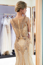 Sparkly Mermaid Sleeveless Golden Sequins Beading Formal Party Dress