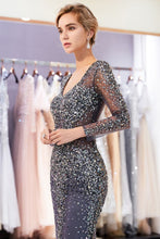 Sparkly Mermaid V-neck Long Sleeves Beading Evening Dresses