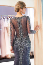 Sparkly Mermaid V-neck Long Sleeves Beading Evening Dresses