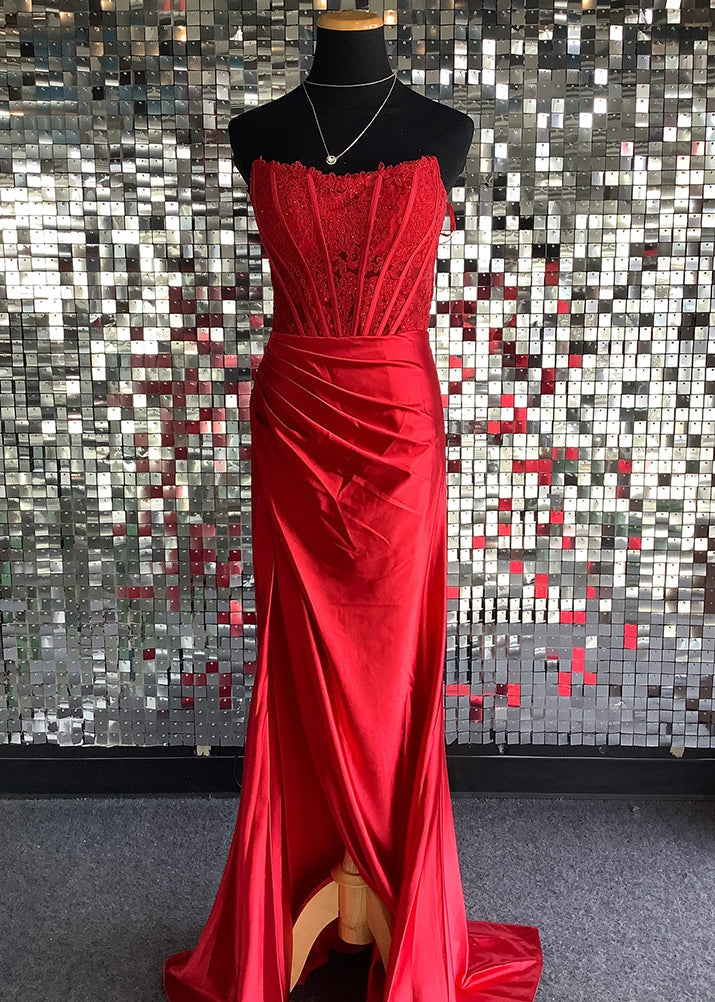 strapless red lace prom dress Arielle |Sheath Corset Satin with Slit Corset Structure Keeping Your Wedding Dress Size:6 Drawer upload-20231106