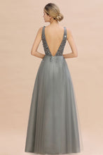 Sparkly Sequins V-Neck Aline Evening Maxi Dress Tulle Prom Dress