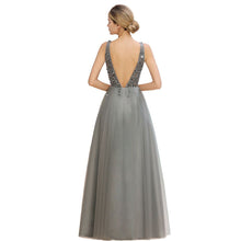 Sparkly Sequins V-Neck Aline Evening Maxi Dress Tulle Prom Dress