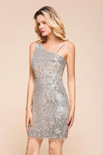 Sparkly Short Slim Cocktail Party Dress Sexy One Shoulder Mini Prom Dress