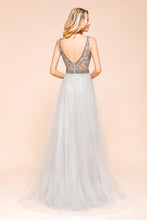 Sparkly V-Neck Aline Evening Dress Floor Length Sleeveless Wedding Party Dress