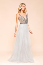 Sparkly V-Neck Aline Evening Dress Floor Length Sleeveless Wedding Party Dress
