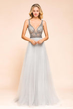Sparkly V-Neck Aline Evening Dress Floor Length Sleeveless Wedding Party Dress