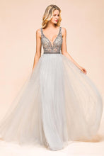 Sparkly V-Neck Aline Evening Dress Floor Length Sleeveless Wedding Party Dress